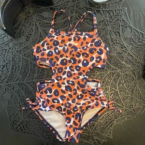 Cat & Jack Leopard Print Kids Swimsuit - Orange and Blue